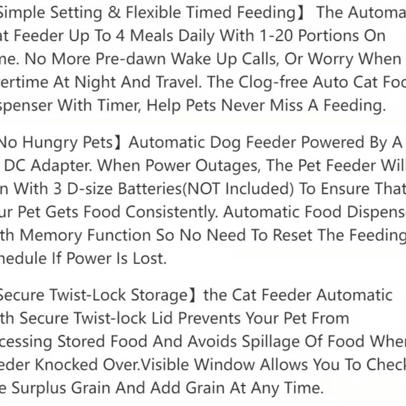 Automatic Pet Feeder:3.5L Capacity, 4 Meals/Day, perfect for cats and small dogs - Picture 6 of 6